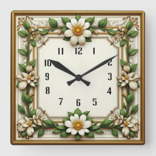 Reloj Cuadrado Flor Art Déco