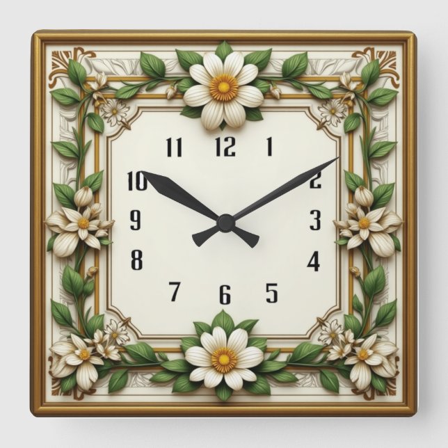 Reloj Cuadrado Flor Art Déco (Anverso)
