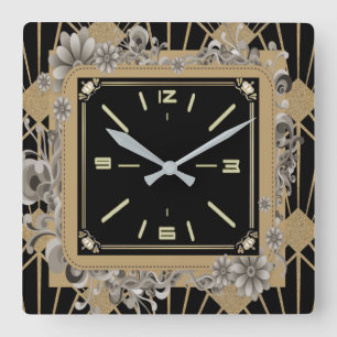 Reloj Cuadrado Flor Art Deco