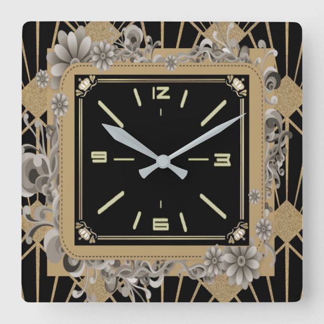 Reloj Cuadrado Flor Art Deco (Anverso)