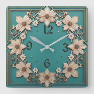 Reloj Cuadrado Flor Art Deco