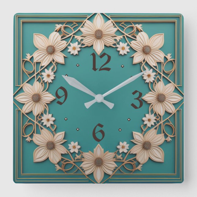 Reloj Cuadrado Flor Art Deco (Anverso)
