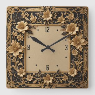 Reloj Cuadrado Flor Art Déco