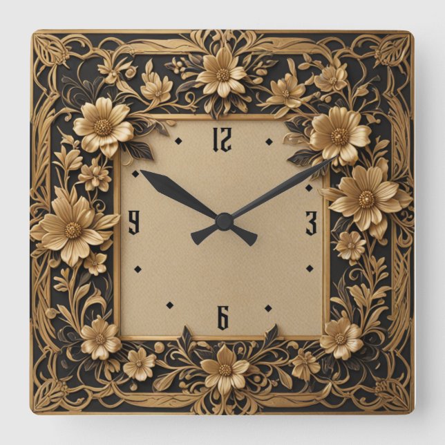 Reloj Cuadrado Flor Art Déco (Anverso)
