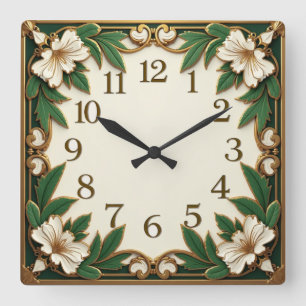 Reloj Cuadrado Flor Art Déco