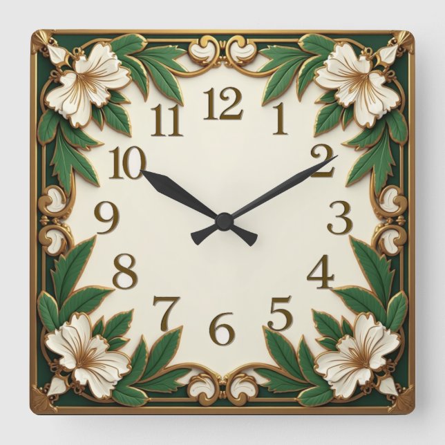Reloj Cuadrado Flor Art Déco (Anverso)