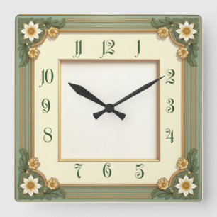 Reloj Cuadrado Flor Art Déco