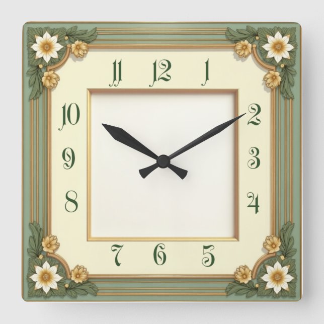 Reloj Cuadrado Flor Art Déco (Anverso)