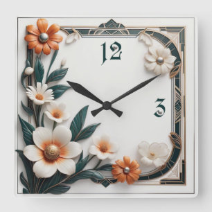 Reloj Cuadrado Flor Art Deco