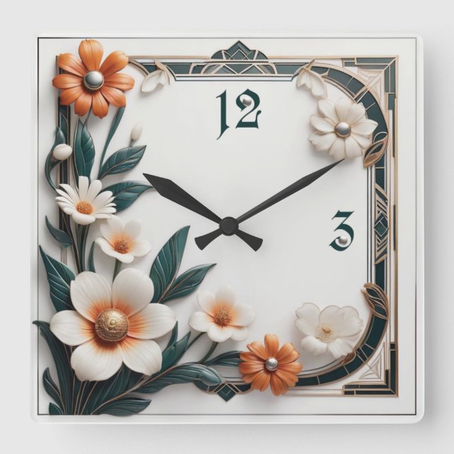 Reloj Cuadrado Flor Art Deco (Anverso)
