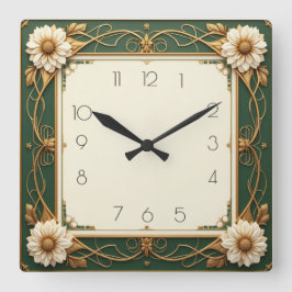 Reloj Cuadrado Flor Art Deco