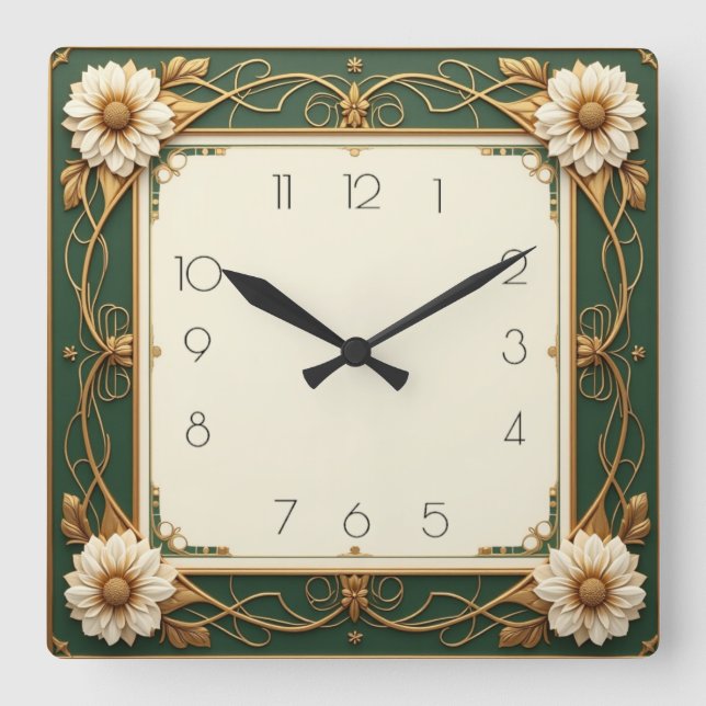 Reloj Cuadrado Flor Art Deco (Anverso)