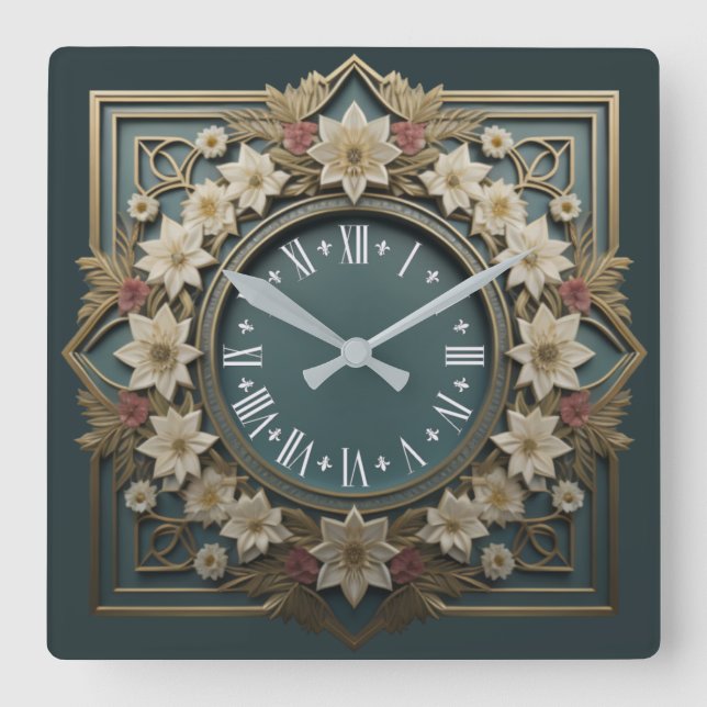 Reloj Cuadrado Flor Art Deco (Anverso)