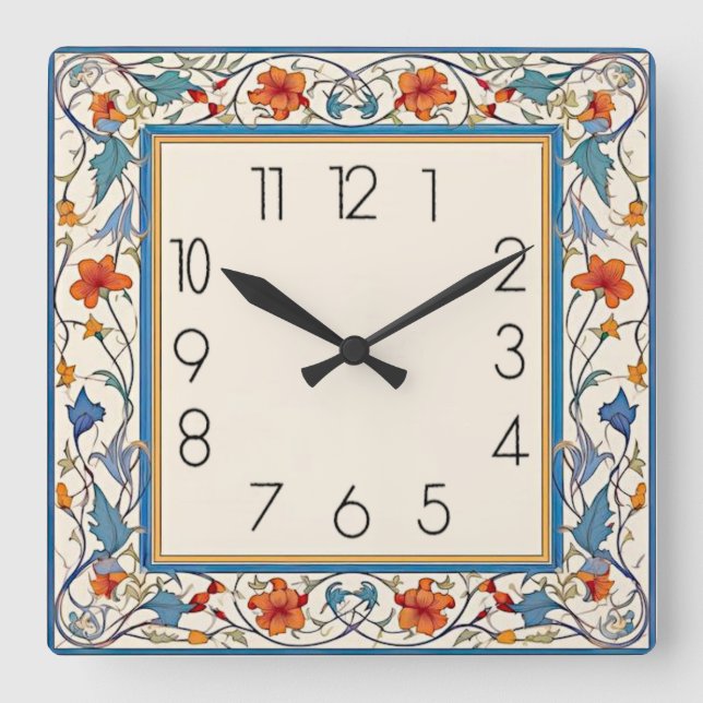 Reloj Cuadrado Flor Art Déco (Anverso)