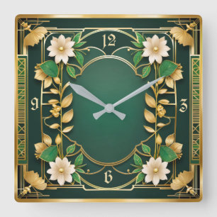 Reloj Cuadrado Flor Art Deco