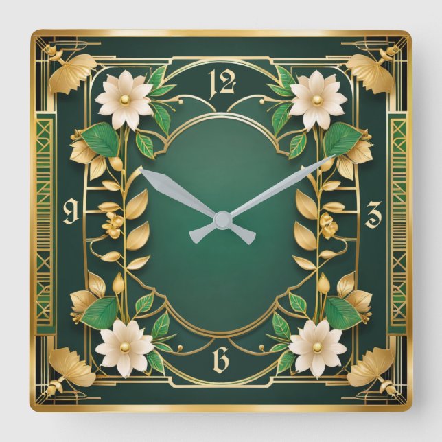 Reloj Cuadrado Flor Art Deco (Anverso)