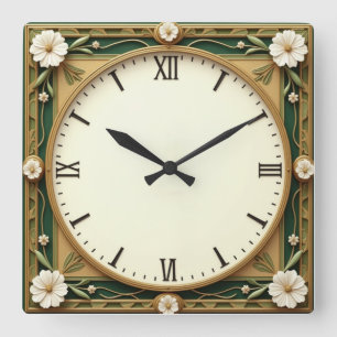 Reloj Cuadrado Flor Art Déco