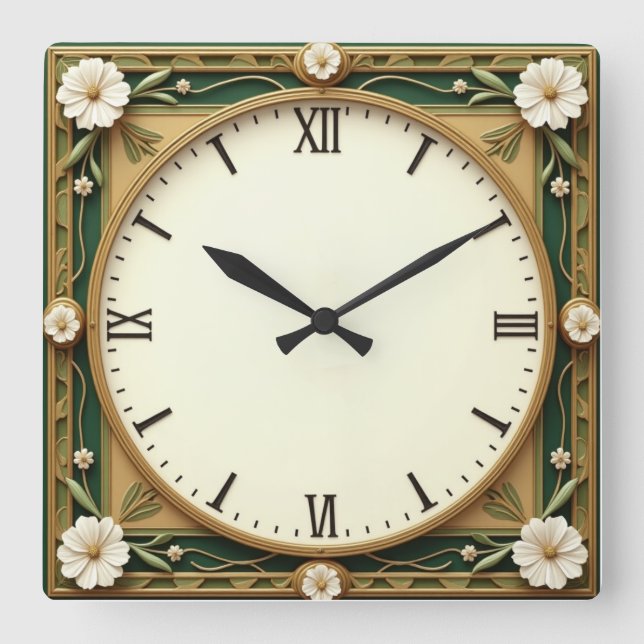 Reloj Cuadrado Flor Art Déco (Anverso)