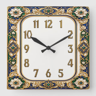 Reloj Cuadrado Flor Art Déco