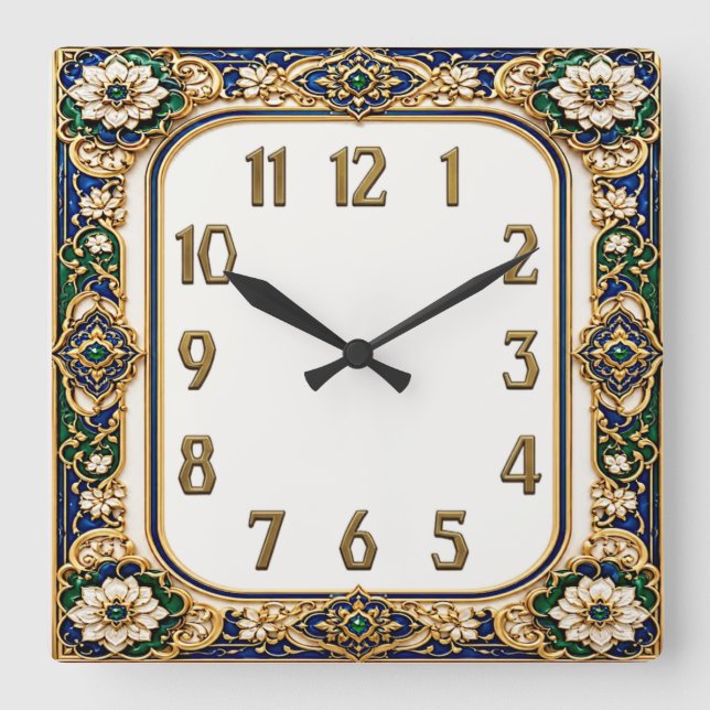 Reloj Cuadrado Flor Art Déco (Anverso)