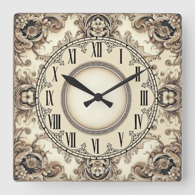 Reloj Cuadrado Flor Art Déco (Anverso)