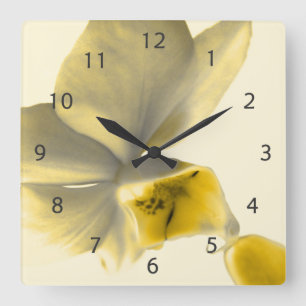 Reloj Cuadrado Flor artística en tonos amarillos