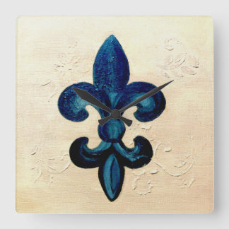 Reloj Cuadrado Flor azul de Lis