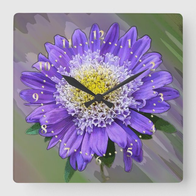 Reloj Cuadrado flor azul violeta (Anverso)