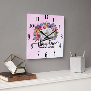 Reloj Cuadrado Flor/Biblia/Escritura Cruzada inspiradora