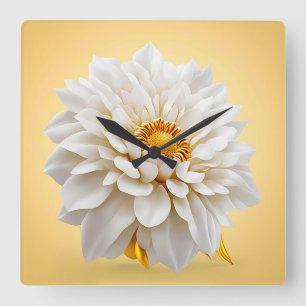 Reloj Cuadrado Flor Blanca 3D Decoración Elegante
