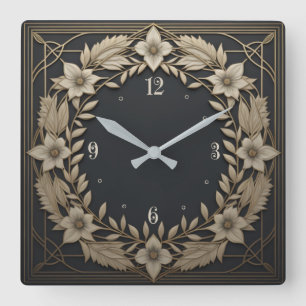 Reloj Cuadrado Flor blanca Art Deco
