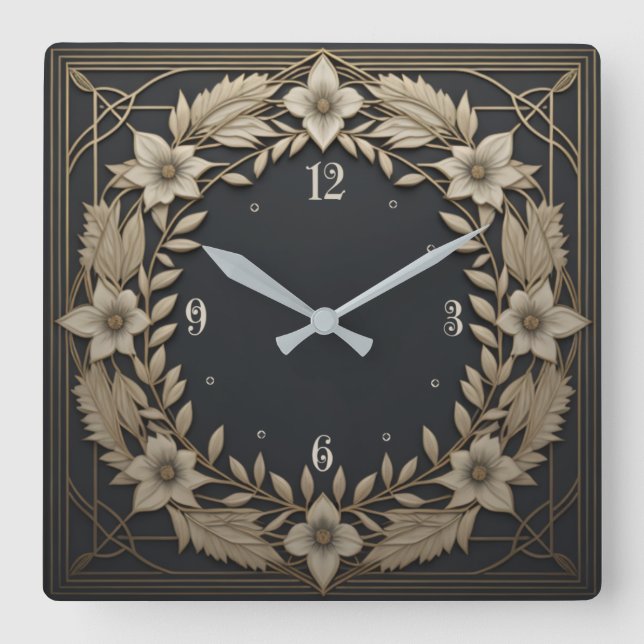 Reloj Cuadrado Flor blanca Art Deco (Anverso)