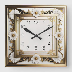 Reloj Cuadrado Flor blanca Art Deco