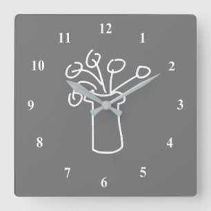 Reloj Cuadrado Flor blanca, arte contemporáneo