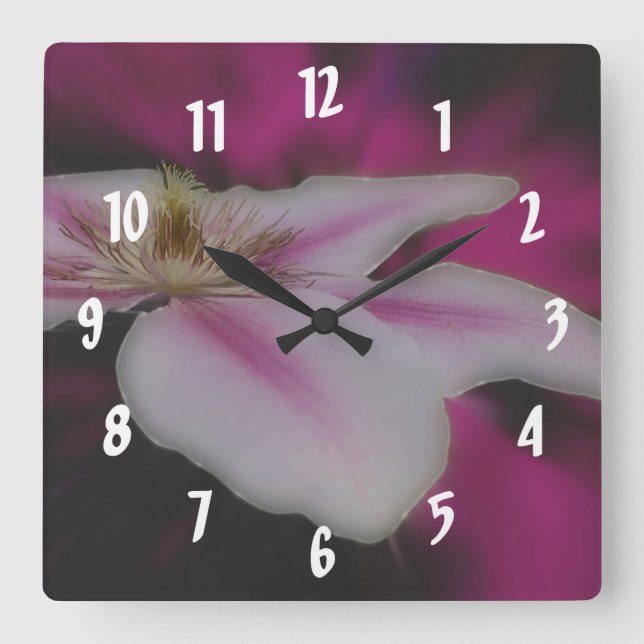 Reloj Cuadrado Flor blanca clásica (Anverso)
