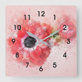 Reloj Cuadrado Flor color de agua rosada con flor
