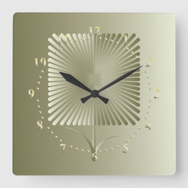Reloj Cuadrado Flor cuadrada dorada (Anverso)
