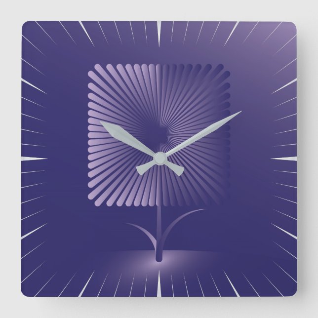 Reloj Cuadrado Flor cuadrada violeta (Anverso)