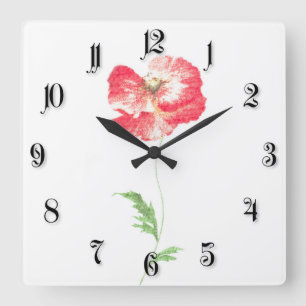 Reloj Cuadrado Flor de amapola silvestre