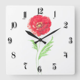 Reloj Cuadrado Flor de amapola silvestre