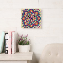 Reloj Cuadrado Flor de Arte Folclórico Boho