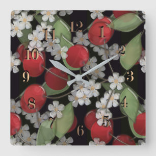 Reloj Cuadrado Flor de cerezo líquido 3D de azulejos de vidrio y