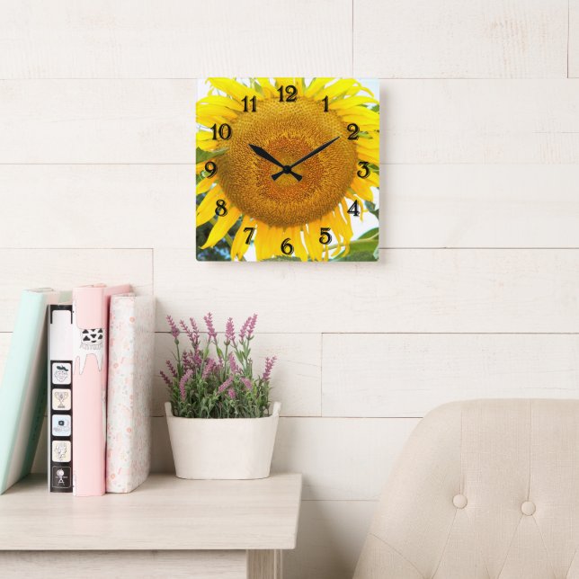 Reloj Cuadrado Flor de girasol amarillo grande (Sala de lectura)