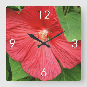 Reloj Cuadrado Flor de Hibiscus brillante flor magenta