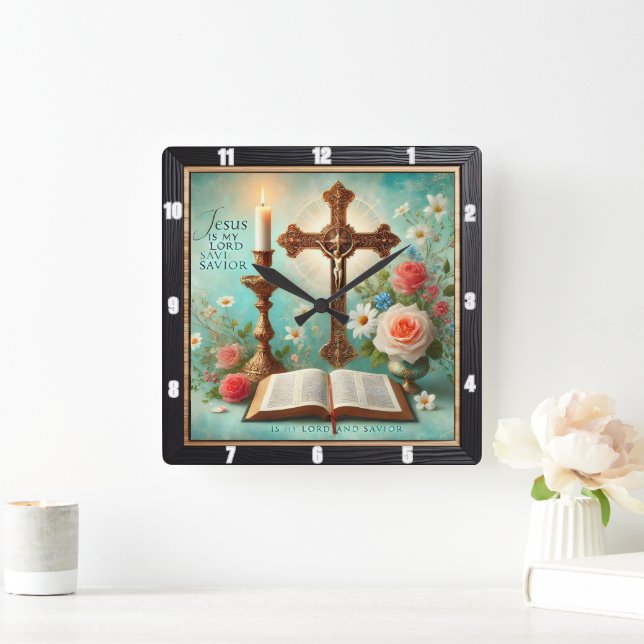 Reloj Cuadrado Flor de la Biblia Crucifix Candlelight (Hogar)