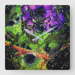 Reloj Cuadrado Flor de lino y hojas envejecidas en mosaico esculp