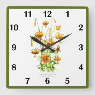 Reloj Cuadrado Flor de lirio tigre silvestre arte botánico