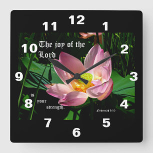 Reloj Cuadrado Flor de Loto Nehemías 8:10