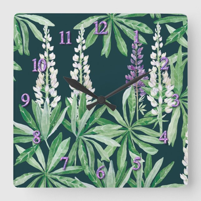 Reloj Cuadrado Flor de Lupin (Anverso)