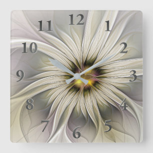 Reloj Cuadrado Flor de marfil grande, abstracto arte fractal mode